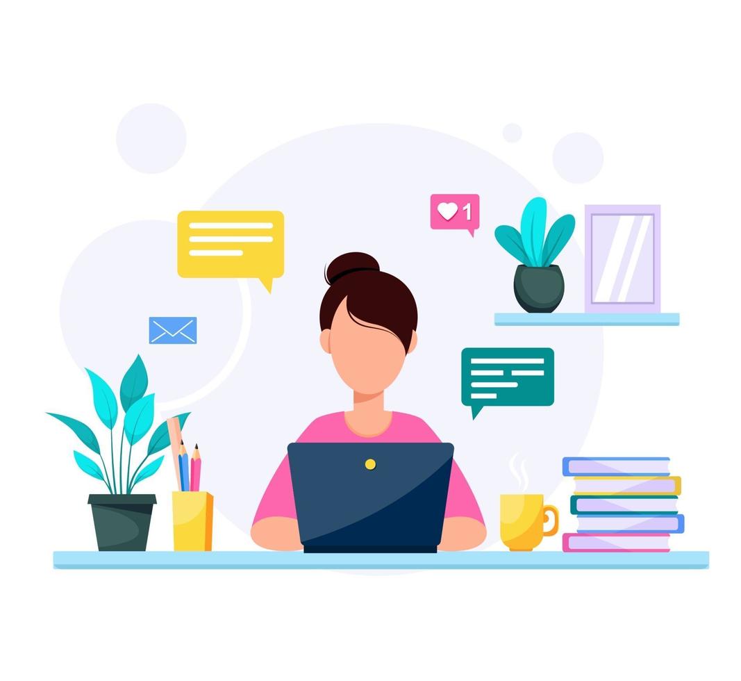 Woman with laptop, education or work concept vector