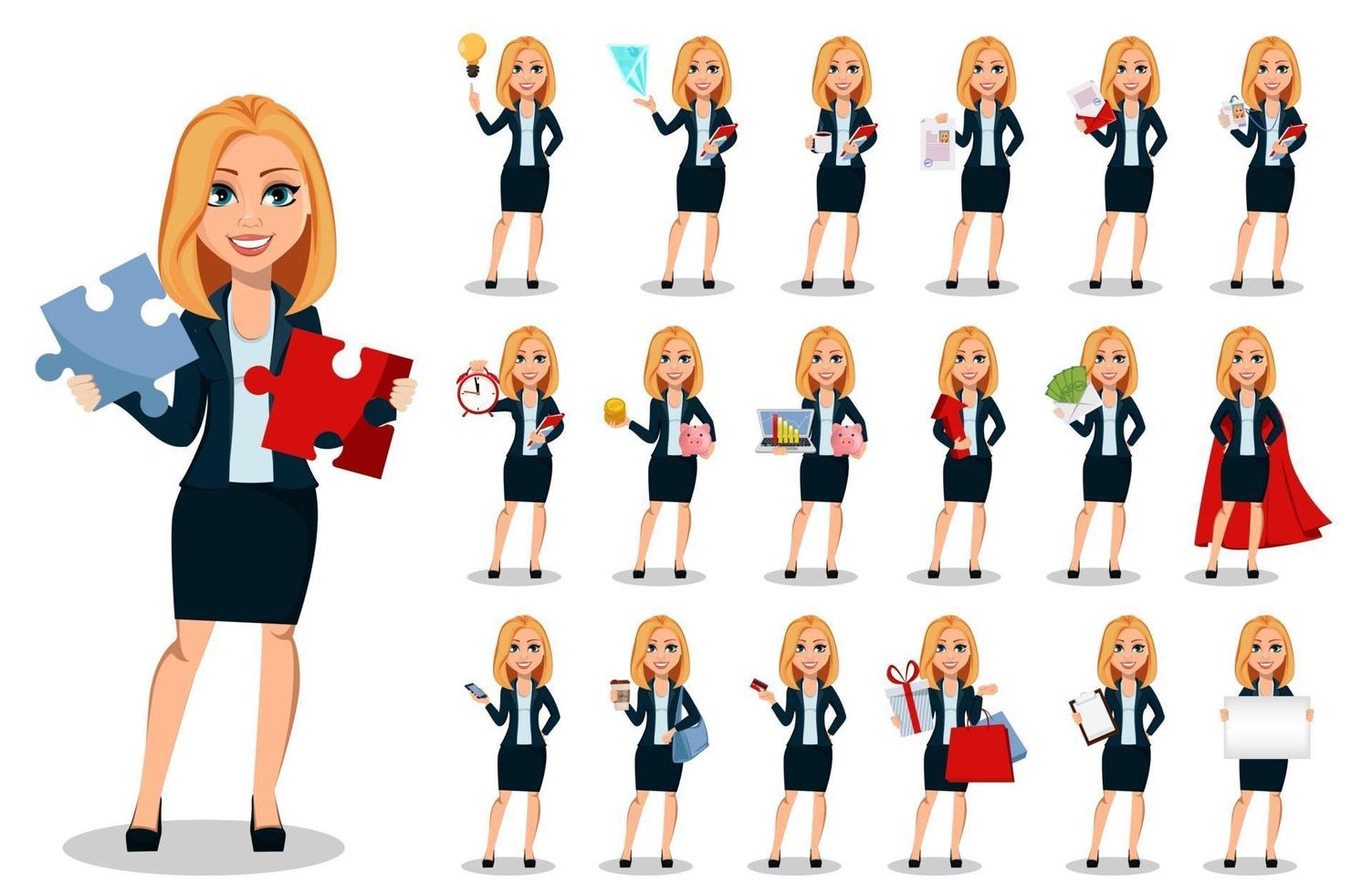 Business woman in office style clothes, set vector