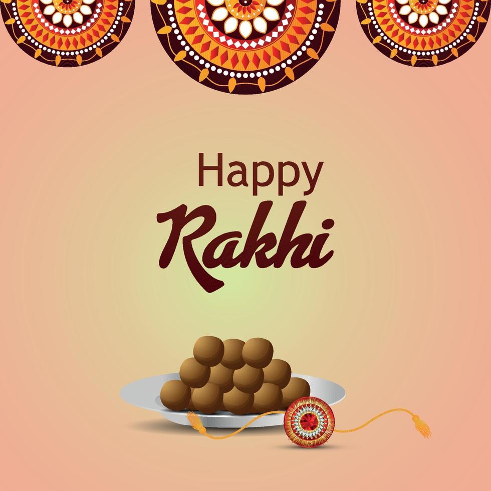 Happy rakhi invitation greeting card with creative rakhi and sweet vector