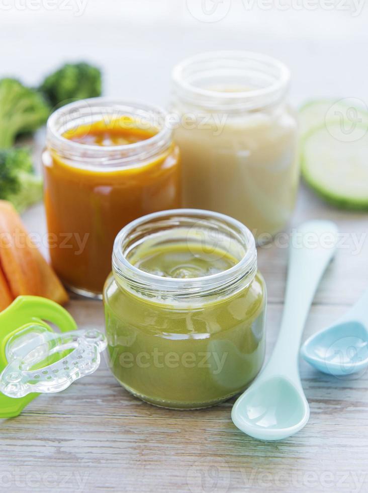 Jars of vegetable puree photo