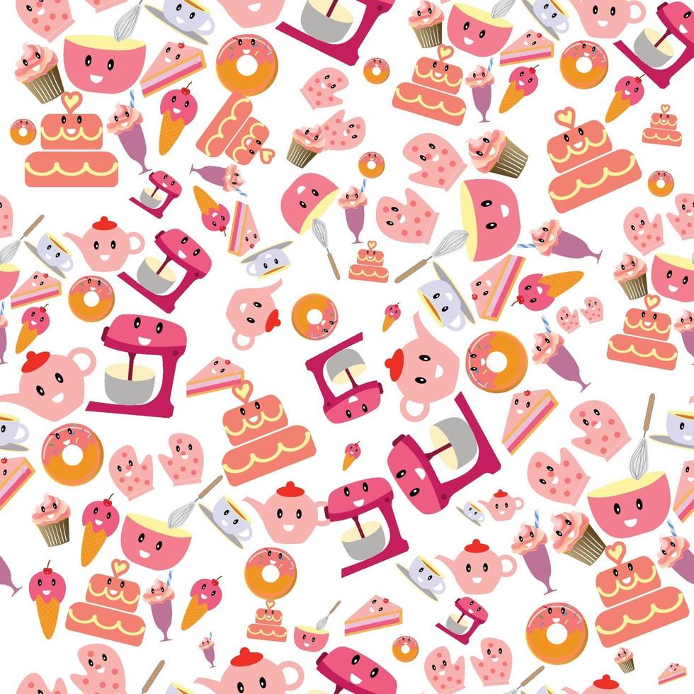 Cute sweet pink bakery items seamless pattern vector