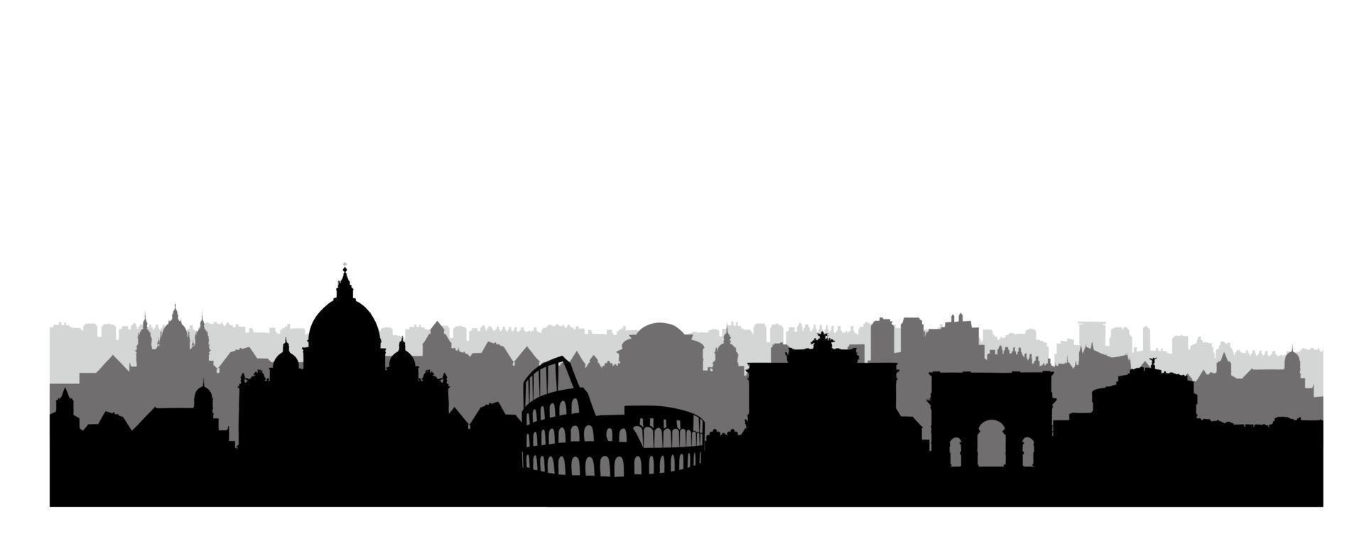 silueta de edificios de la ciudad de roma. paisaje urbano italiano. paisaje urbano de roma con hitos. viajar italia horizonte de fondo. vacaciones en el fondo de pantalla de europa. vector