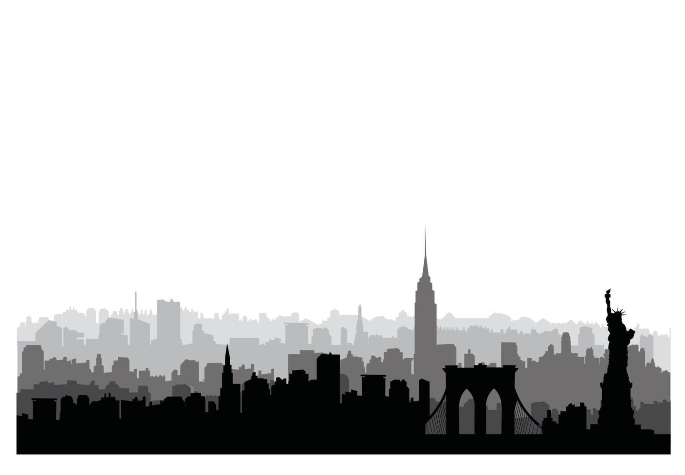 silueta de edificios de la ciudad de nueva york. paisaje urbano americano. paisaje urbano de nueva york con hitos. viajar fondo de horizonte de estados unidos vector