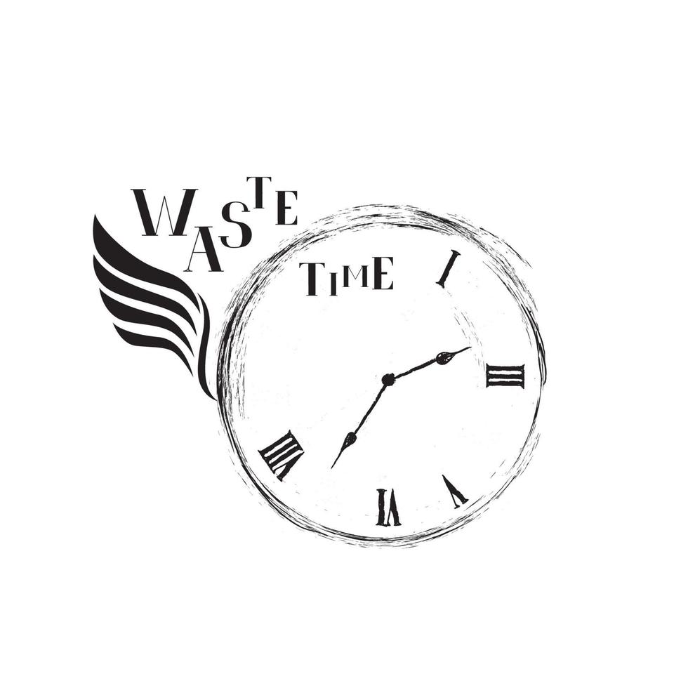 Waste time sign concept. Doodle retro watch dial with damaged numbers. Lose time stylish emblem, organisation of the future or expiration concept with watch symbol vector