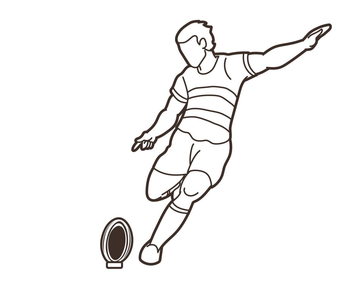 jugador de rugby pateando la pelota esquema de acción vector