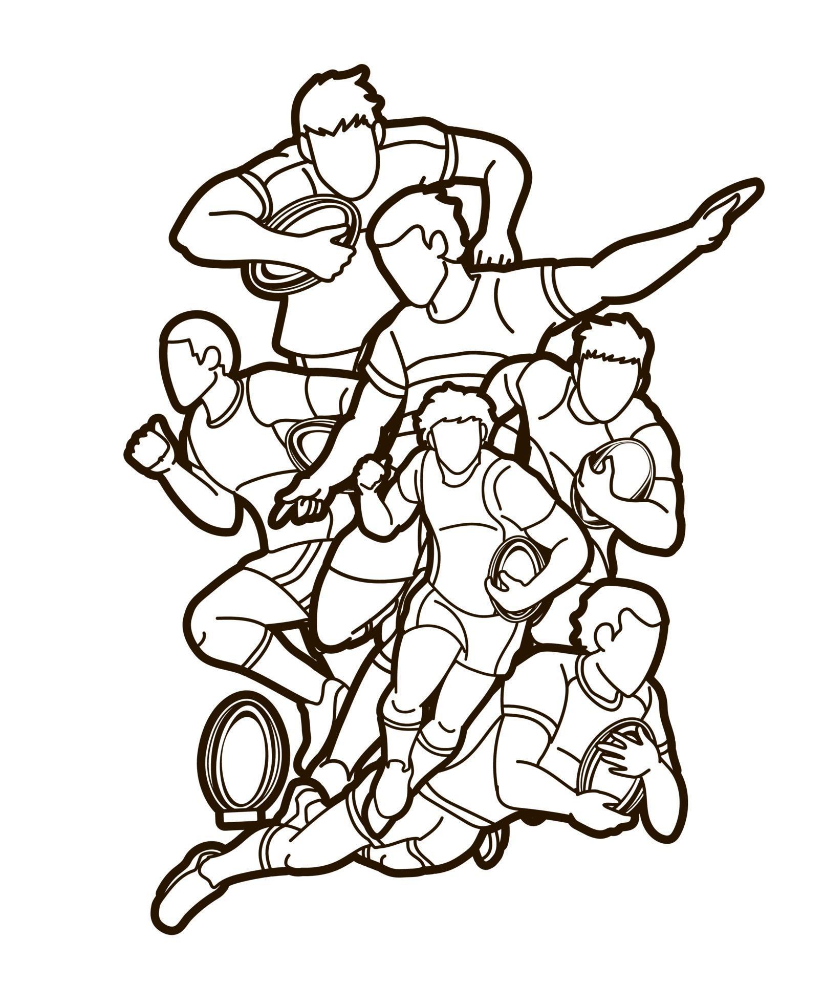 Group of Rugby Players Outline 2289346 Vector Art at Vecteezy