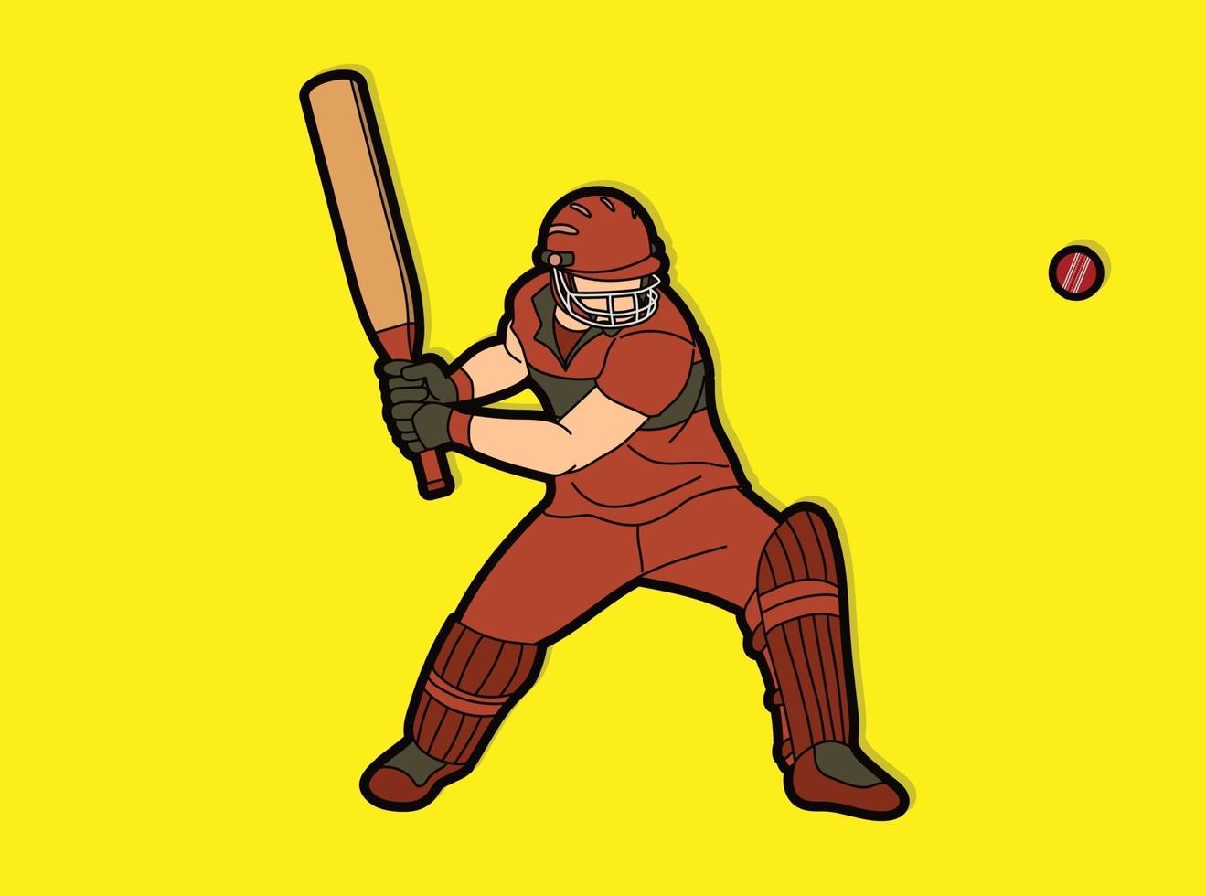 acción de dibujos animados de jugador de cricket vector