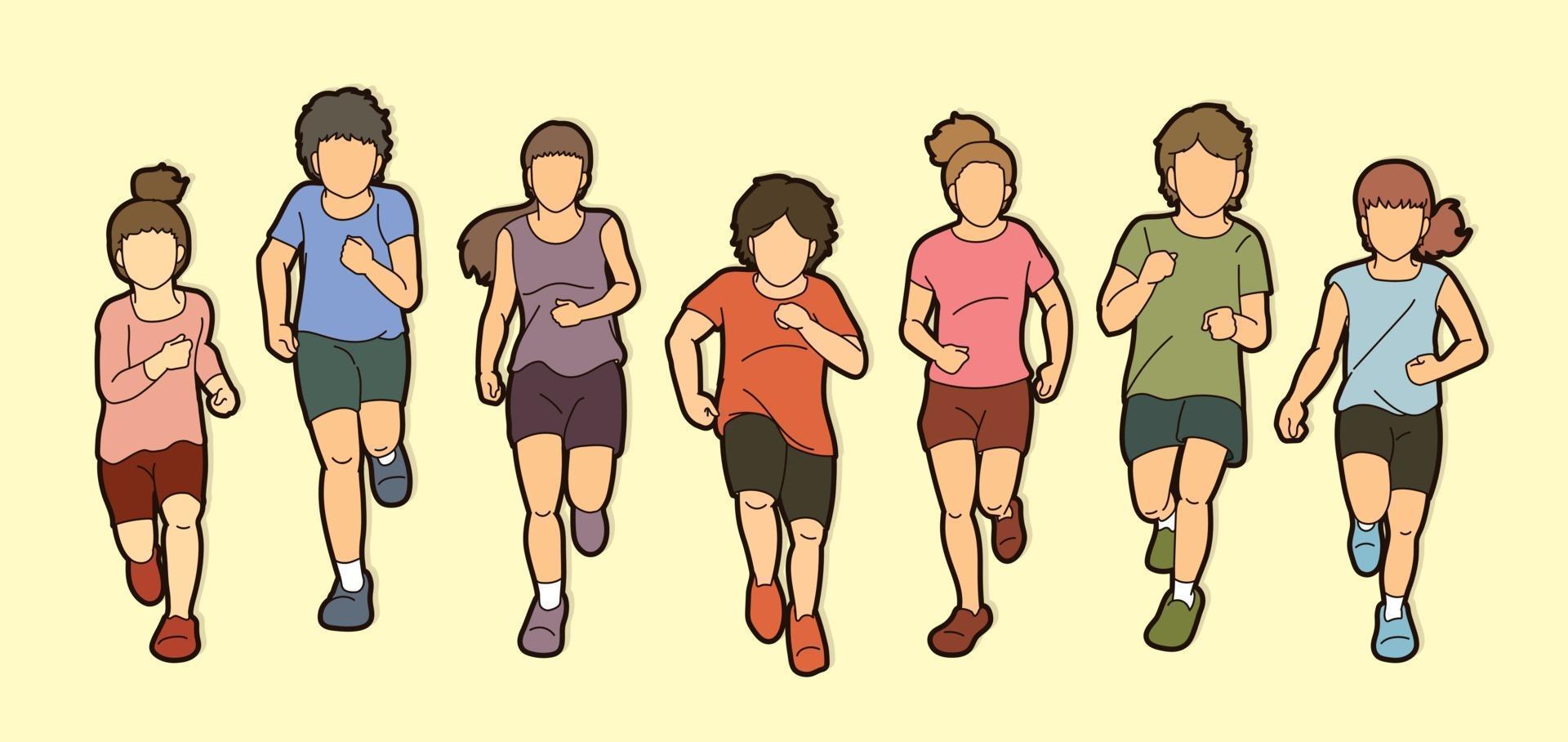 Group of Children Running Cartoon vector