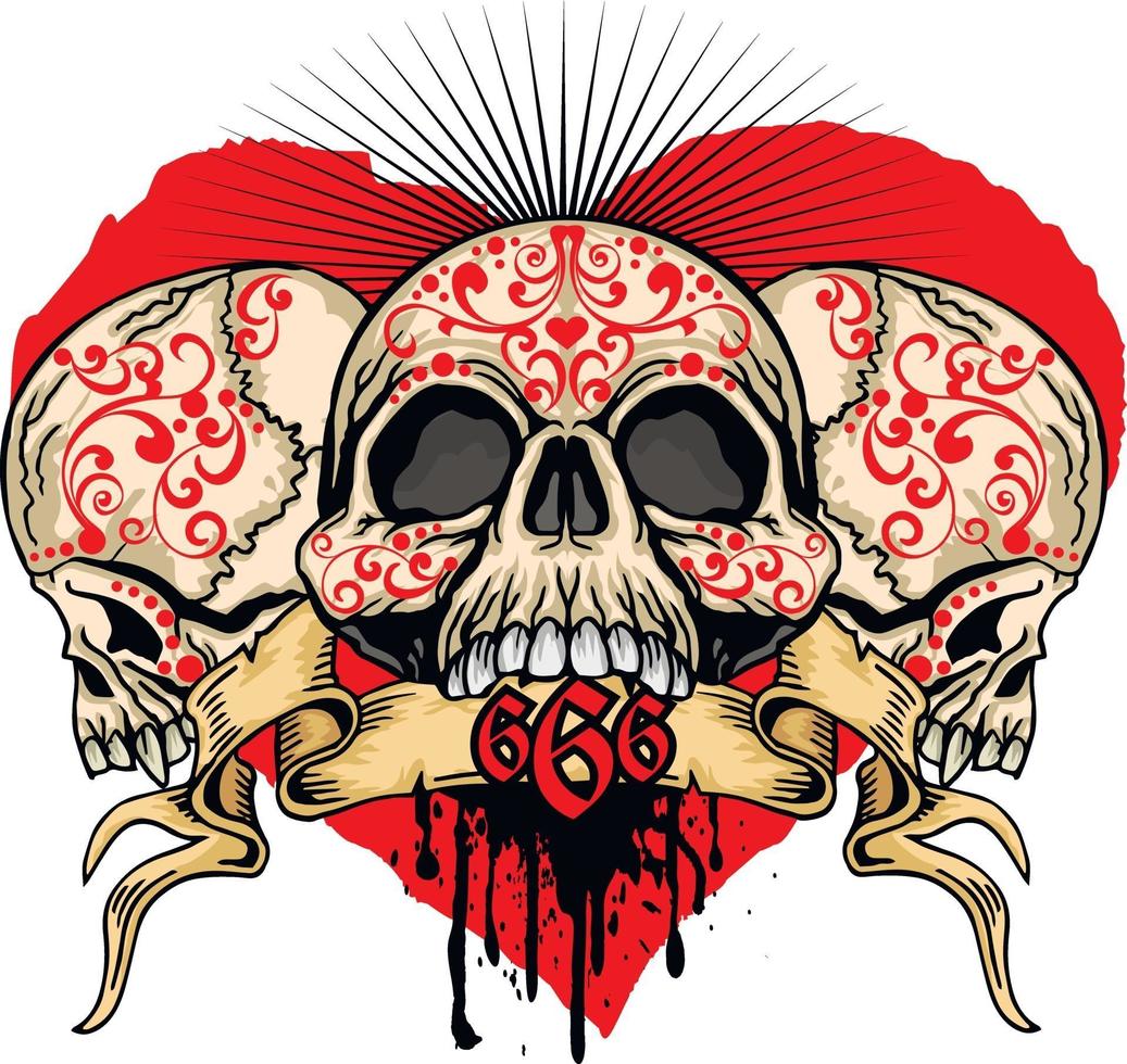 Signo gótico con calavera y corazón, camisetas de diseño vintage grunge vector