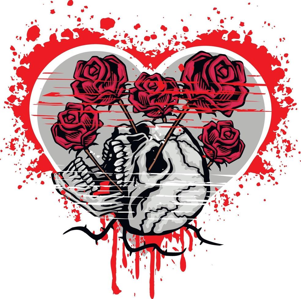 Signo gótico con calavera y corazón, camisetas de diseño vintage grunge vector