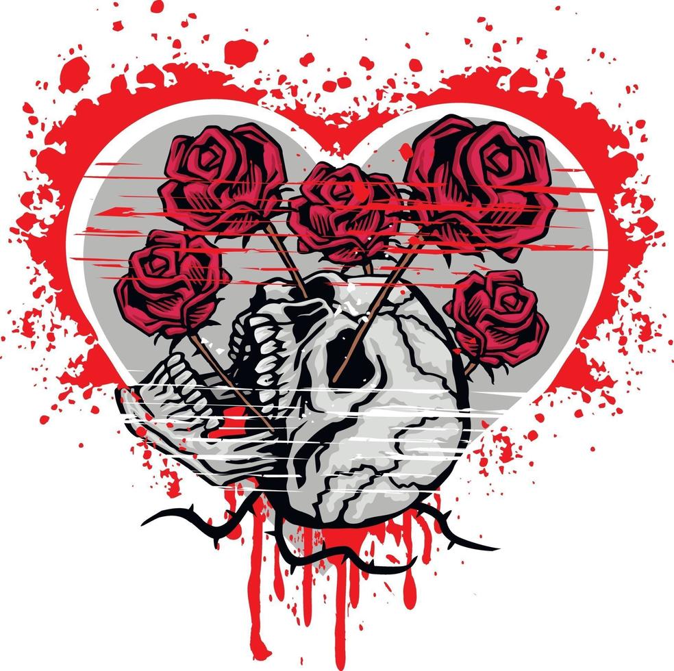 Gothic sign with skull and heart, grunge vintage design t shirts vector