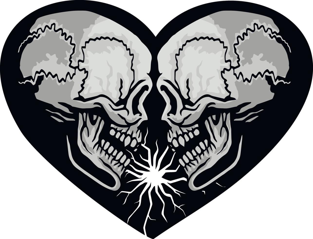 Signo gótico con calavera y corazón, camisetas de diseño vintage grunge vector