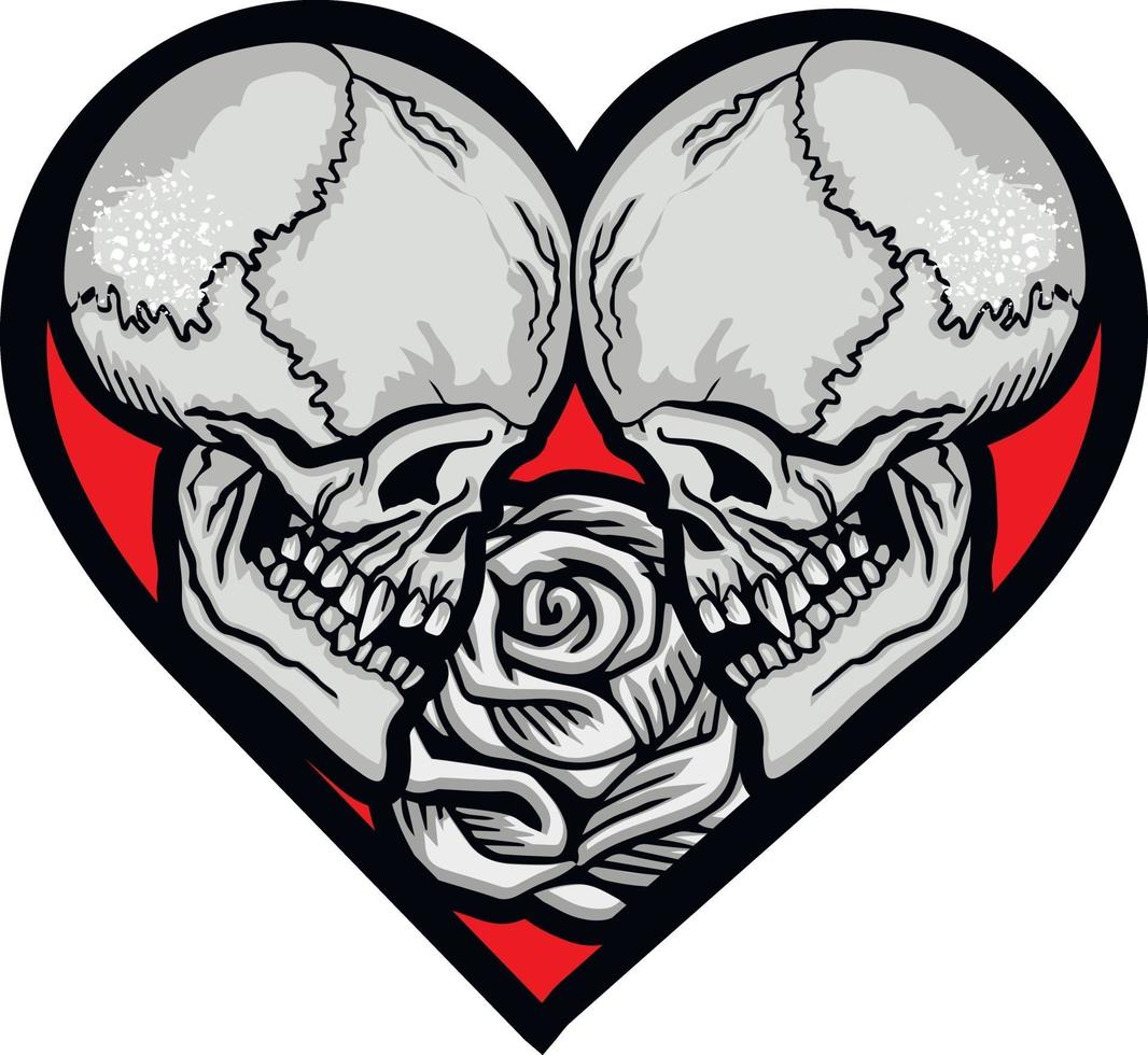 Signo gótico con calavera y corazón, camisetas de diseño vintage grunge vector