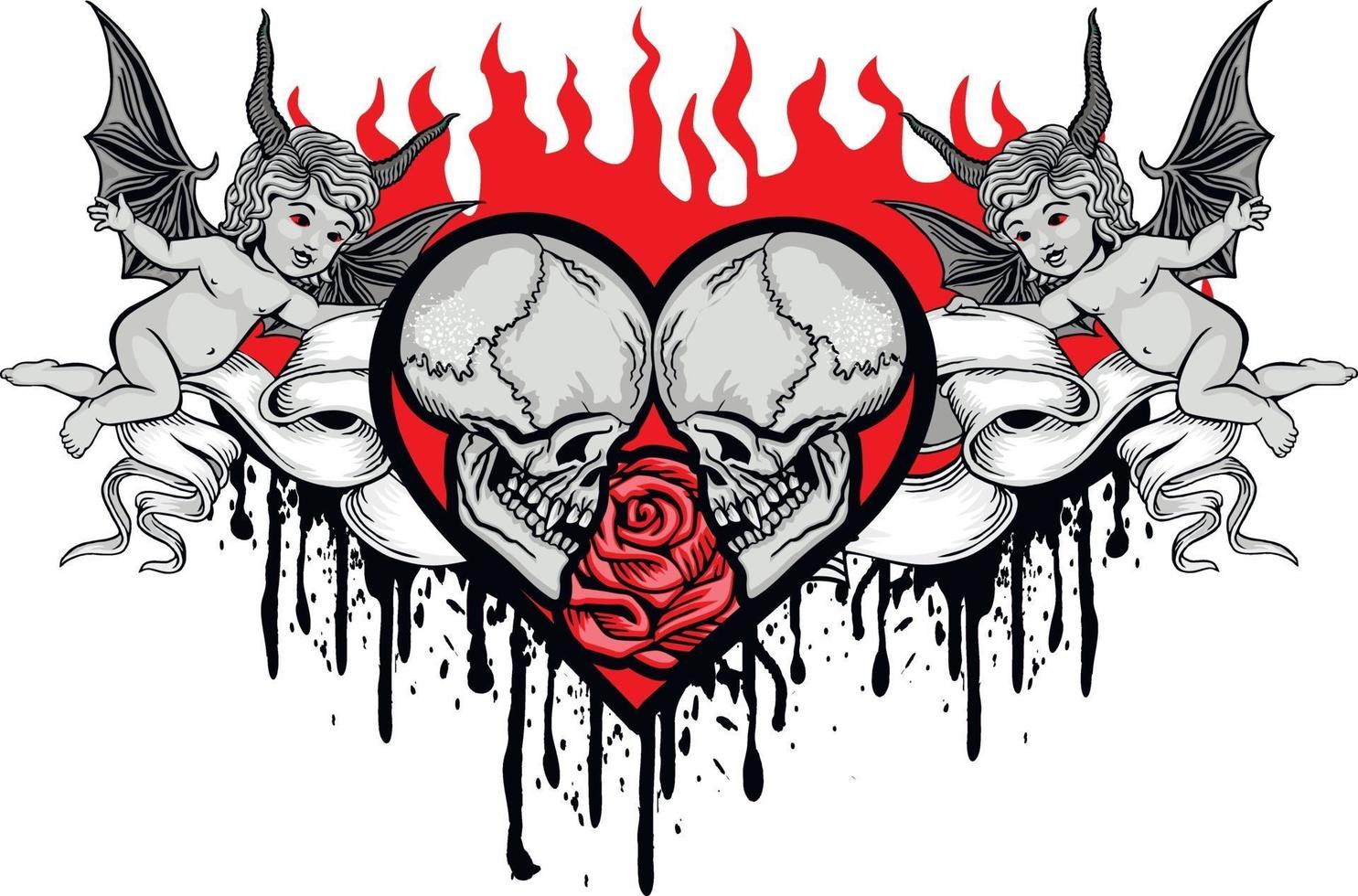 Gothic sign with skull and heart, grunge vintage design t shirts vector