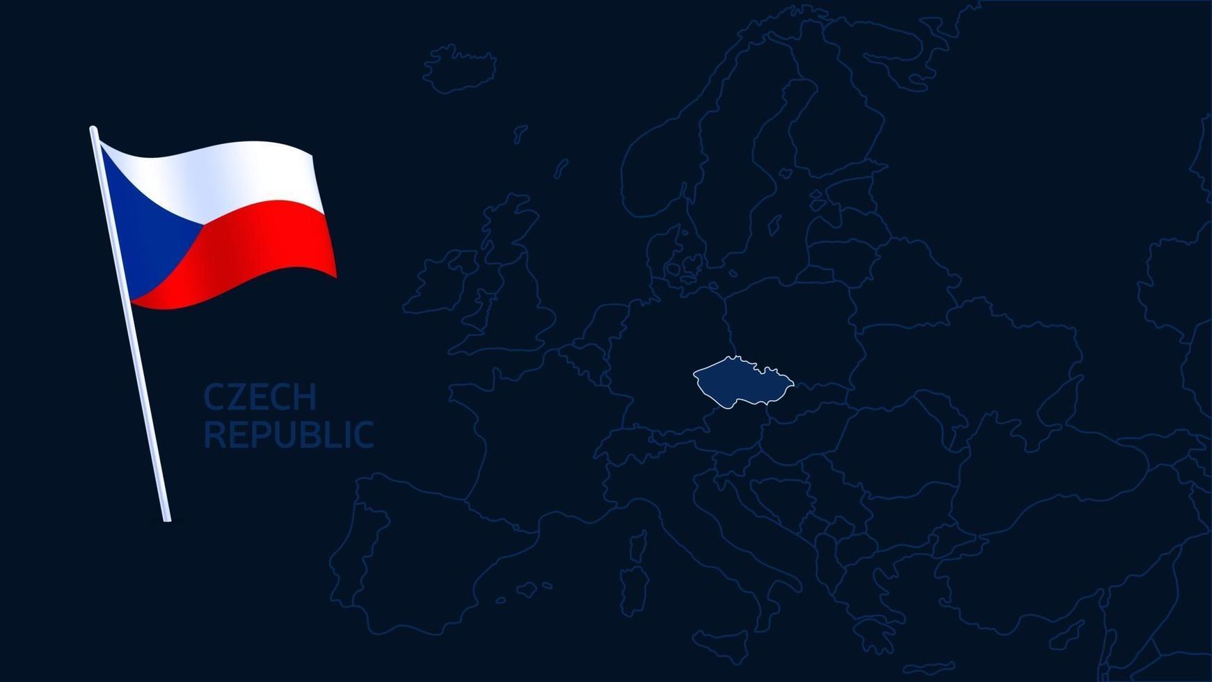 czech republic on europe map vector illustration. High quality map Europe with borders of the regions on dark background with national flag.