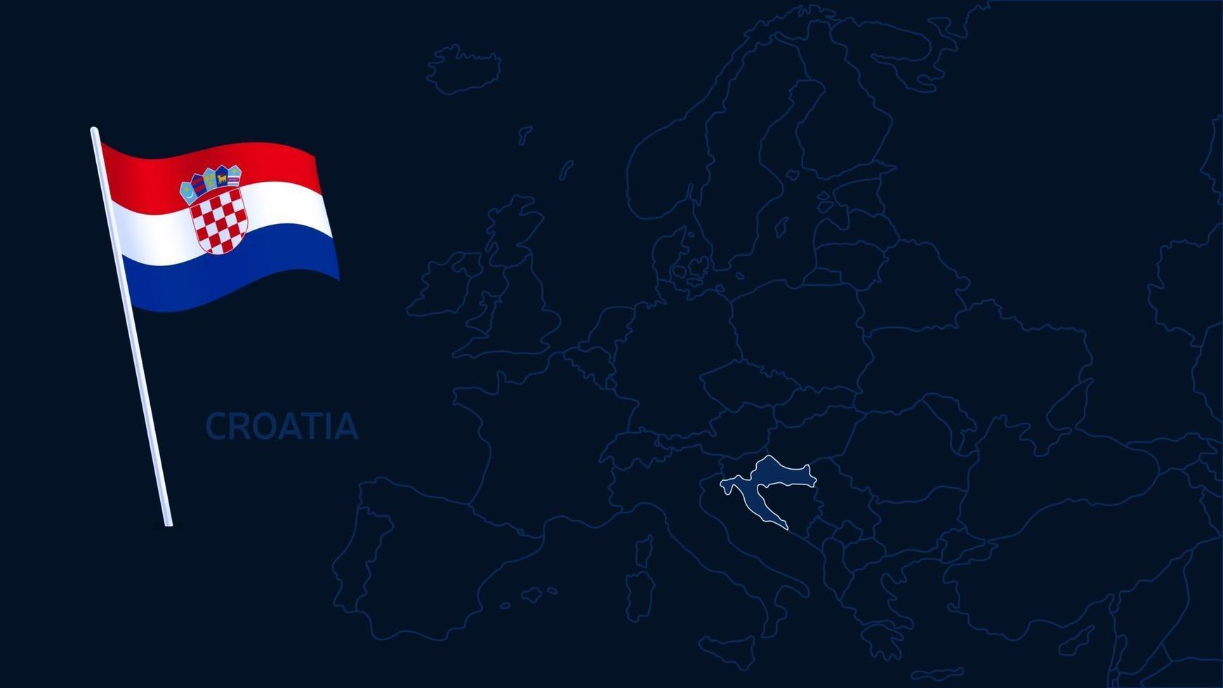 Croacia en la ilustración de vector de mapa de Europa. Mapa de Europa de alta calidad con las fronteras de las regiones sobre fondo oscuro con bandera nacional.