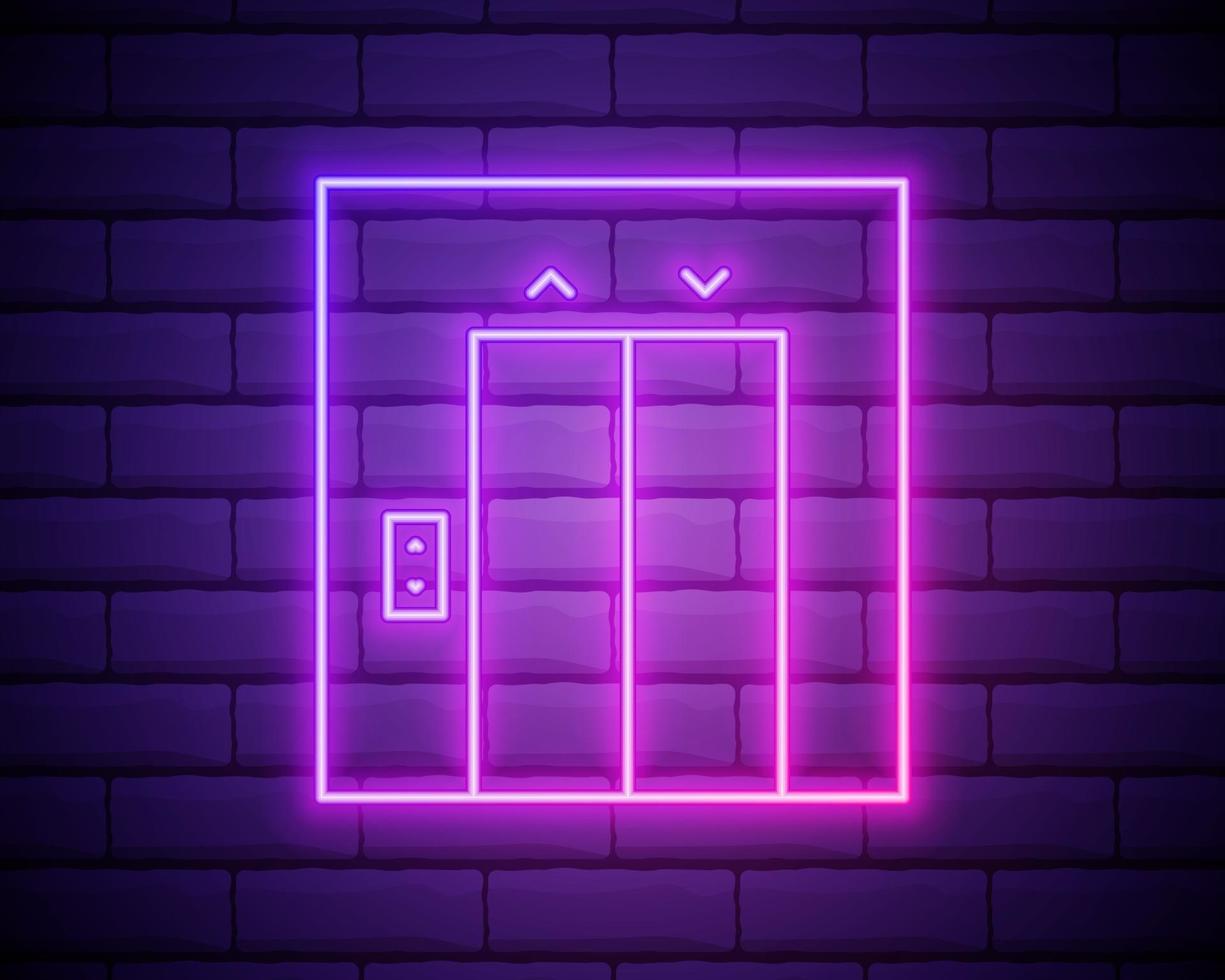 elevator icon. Elements of hotel in neon style icons. Simple icon for websites, web design, mobile app, info graphics isolated on brick wall vector