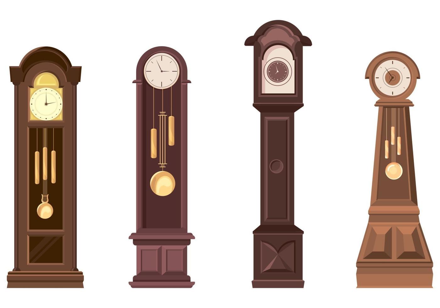 Set of grandfather clocks. vector