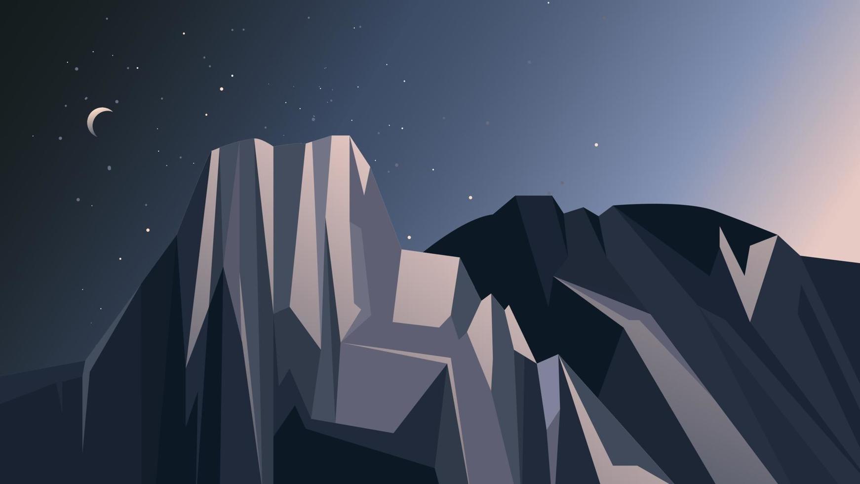 Landscape with mountains and starry sky. vector