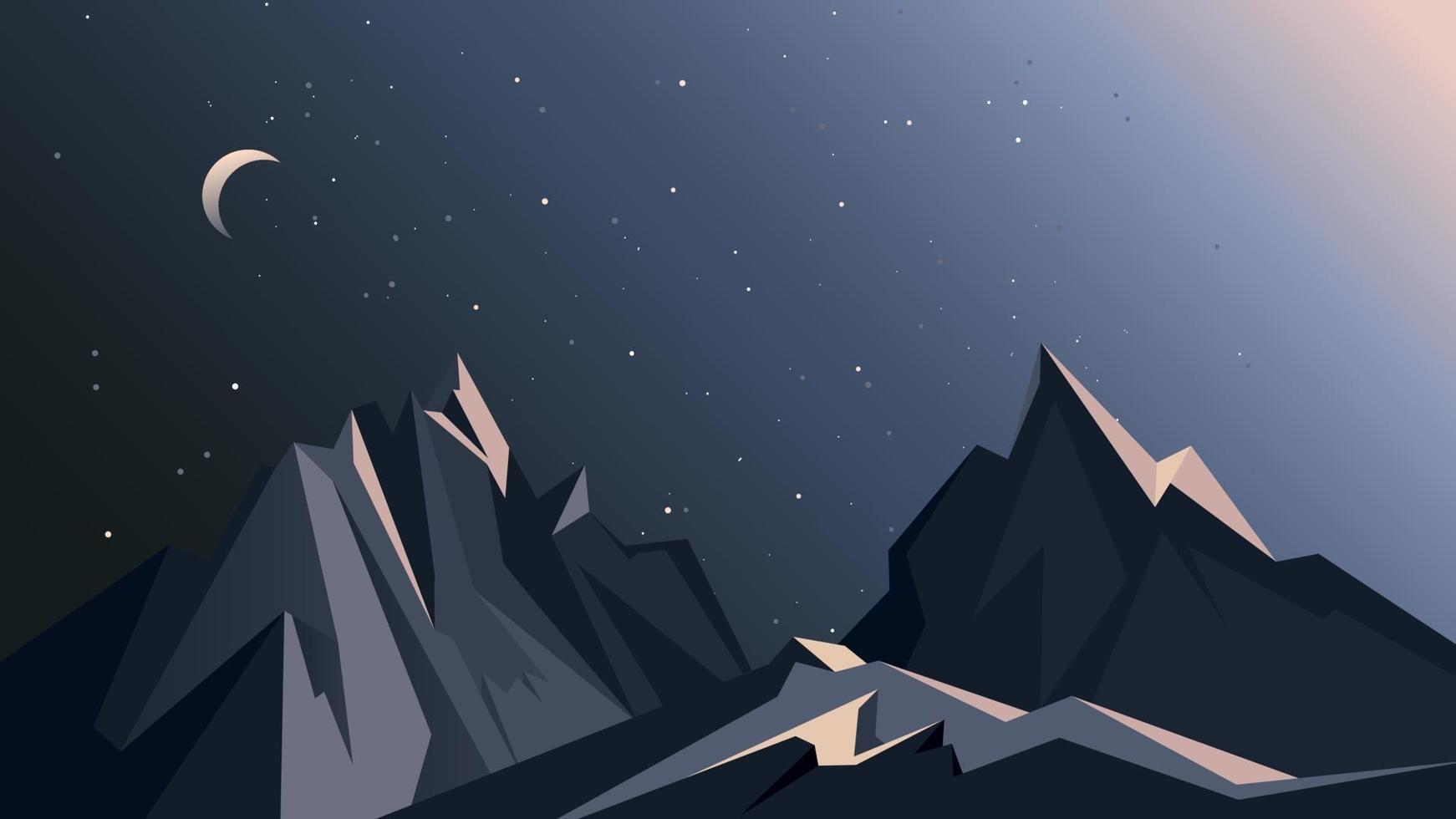 paisaje de montaña de noche. vector