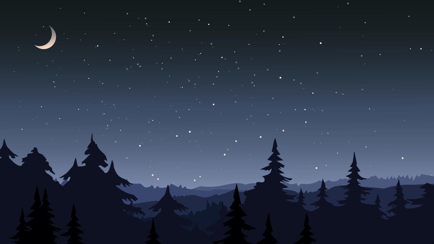 bosque bajo el cielo estrellado. vector