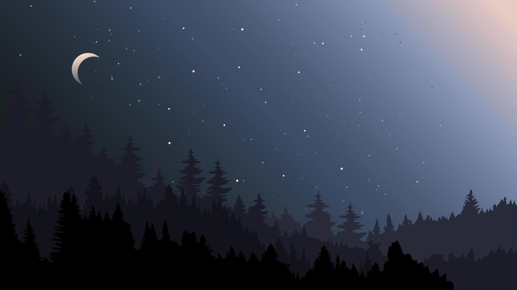 paisaje forestal en la noche. vector