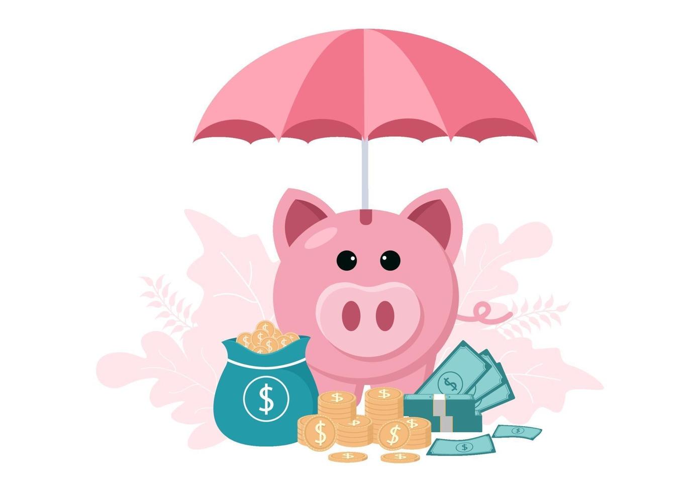Ilustración de seguro de inversión para empresas con protección de dinero, ahorros, escudo o diseño de seguridad financiera vector