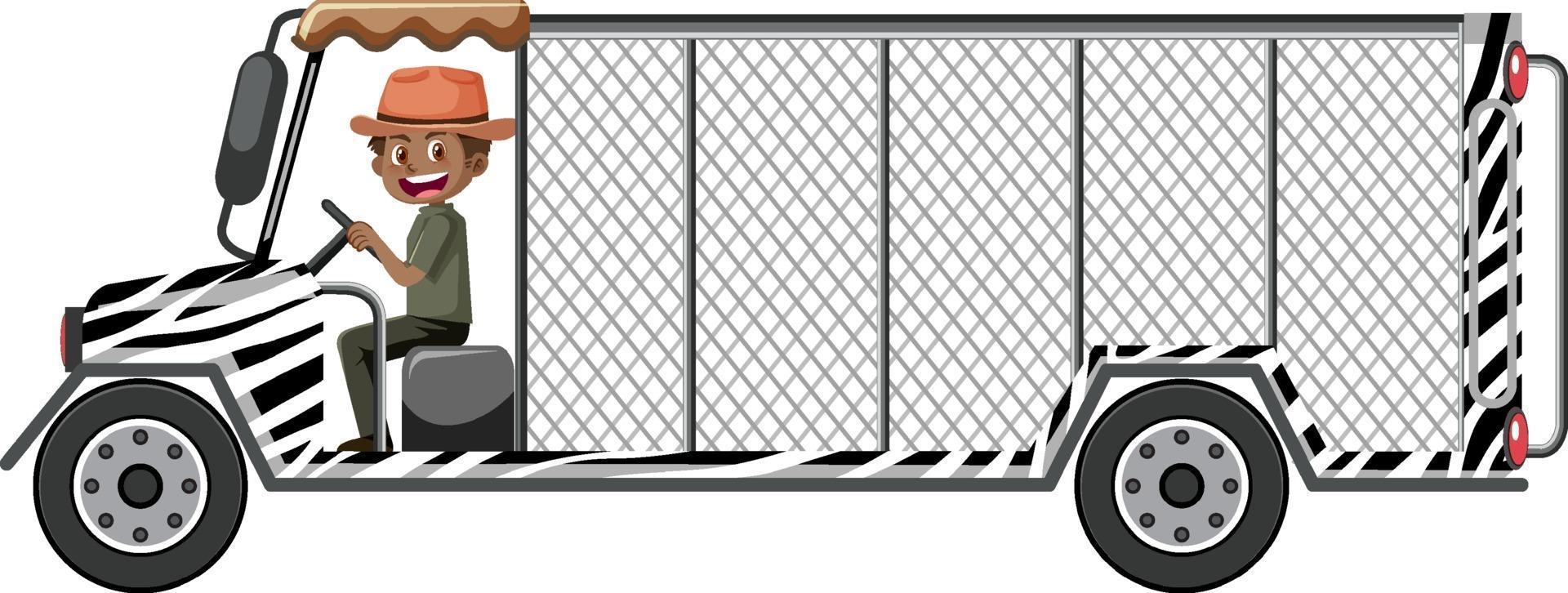 Zoo concept with driver man drives cage car isolated vector