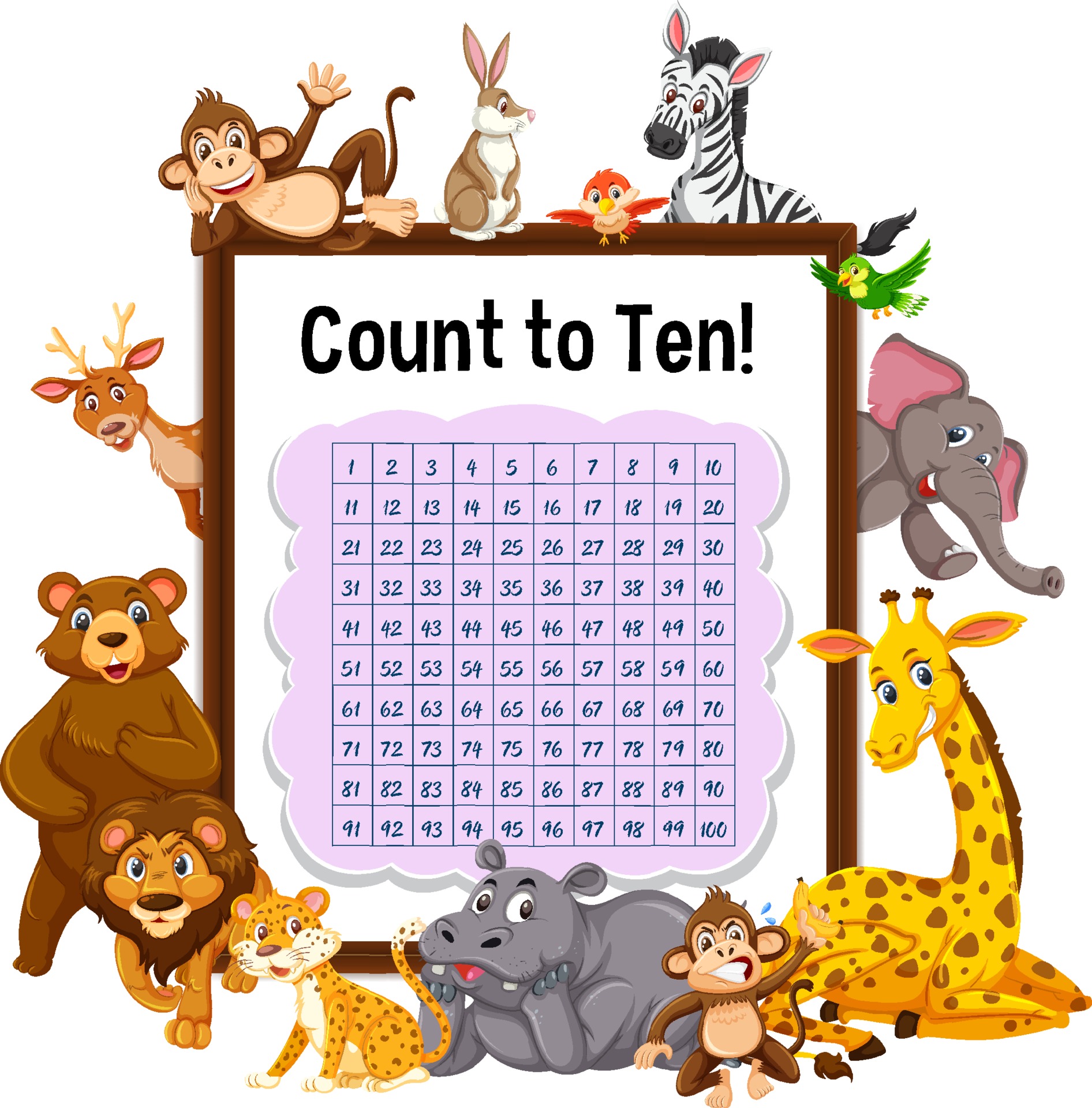 Counting number 1 to 100 board with wild animals 2290083 Vector Art at Vecteezy Counting number 1 to 100 board with wild animals 2290083 Vector Art at Vecteezy