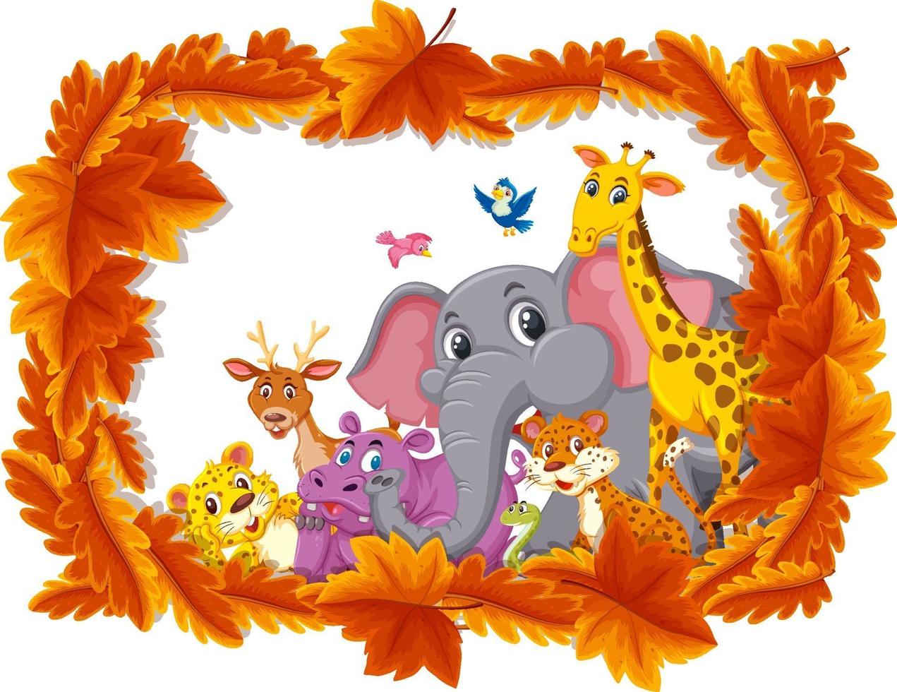 Red leaves banner template with wild animals vector