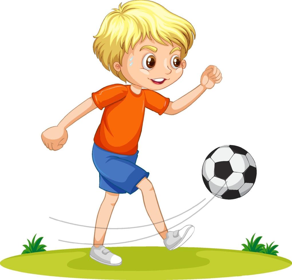 un personaje de dibujos animados de niño jugando al fútbol vector