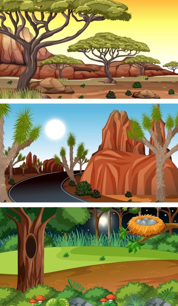 diferentes tipos de escenas horizontales del bosque. vector