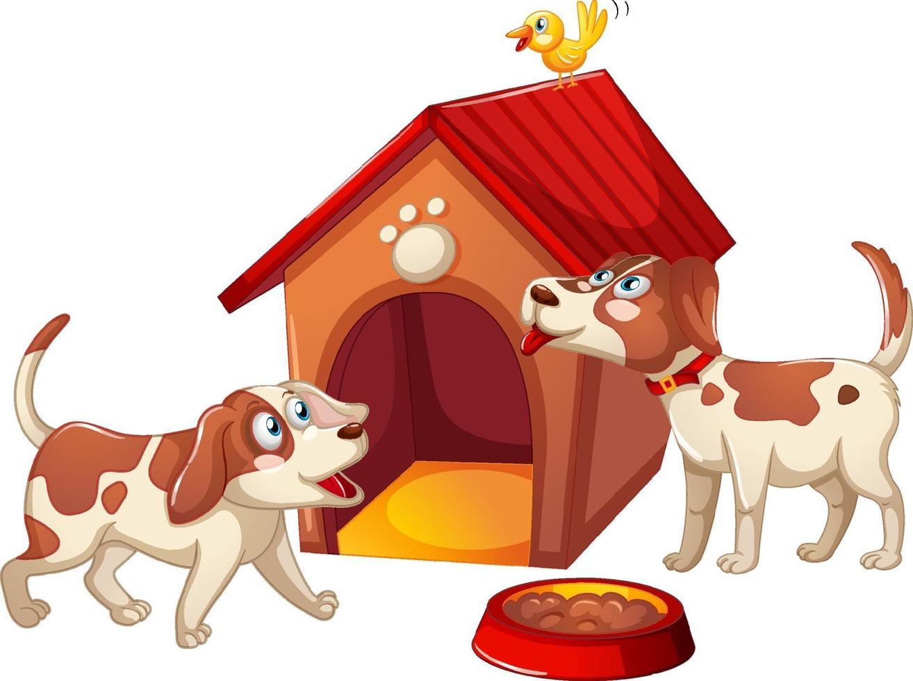 Two dogs with doghouse isolated on white background vector