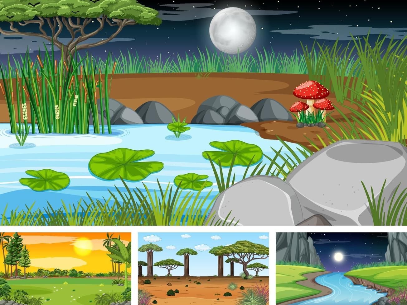 Four different scene of nature park and forest vector