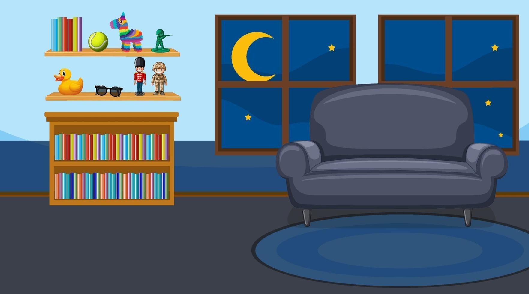 Living room interior with furniture in blue color theme vector