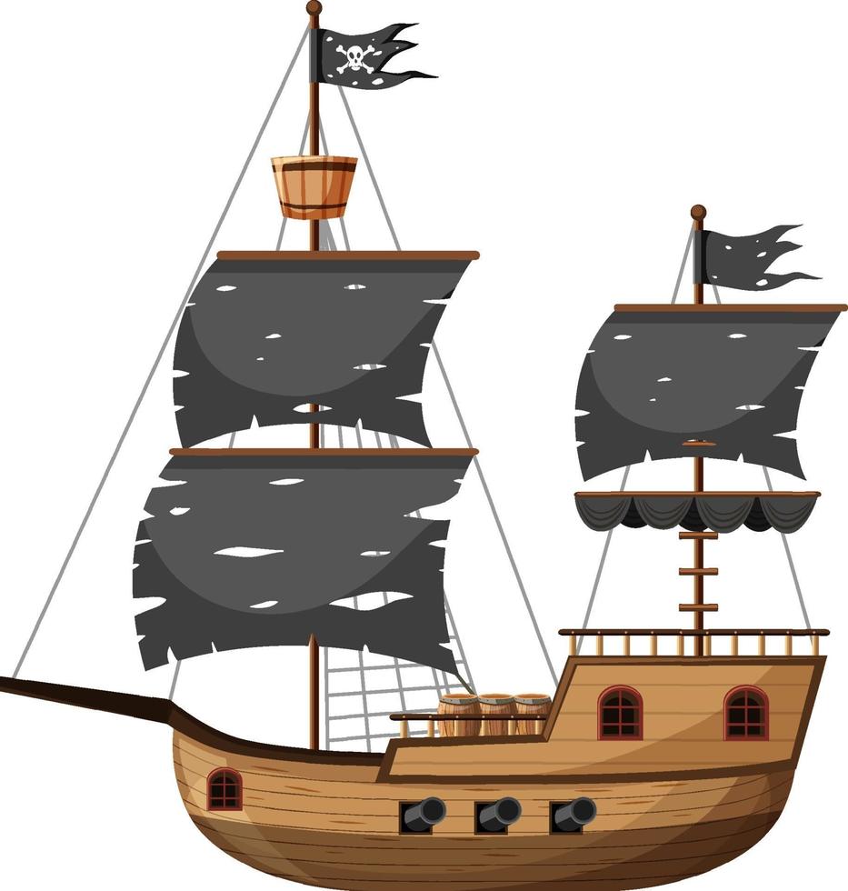 Barco pirata en estilo de dibujos animados aislado sobre fondo blanco. vector