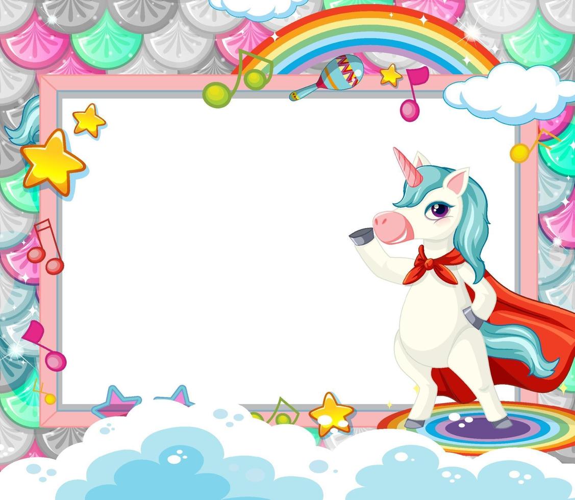 Banner en blanco con lindo personaje de dibujos animados de unicornio vector