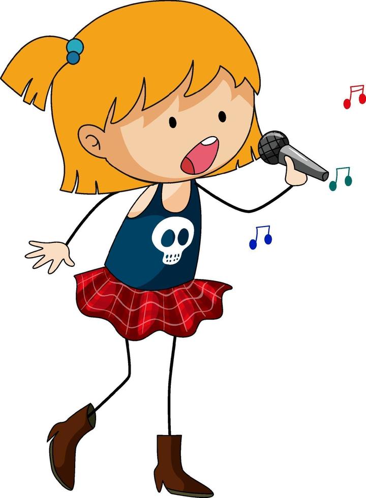 cantante chica cantando doodle personaje de dibujos animados aislado vector