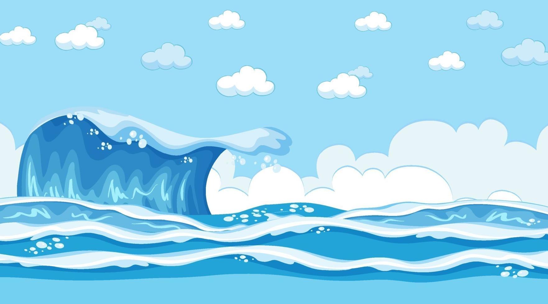 paisaje de playa en la escena diurna con olas oceánicas vector