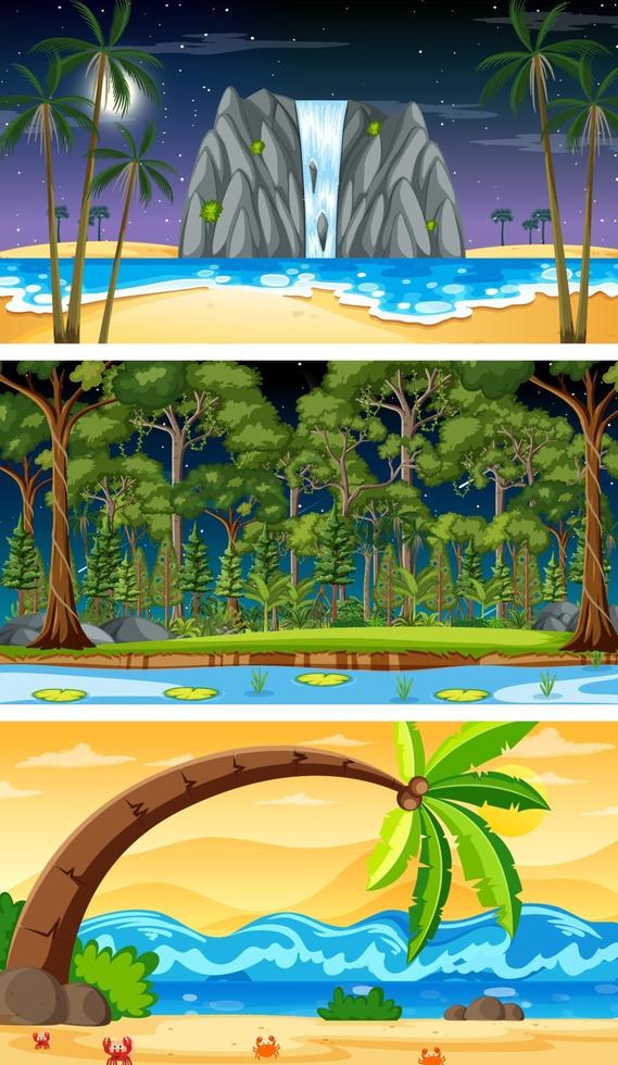 tres escenas horizontales de naturaleza diferente. vector