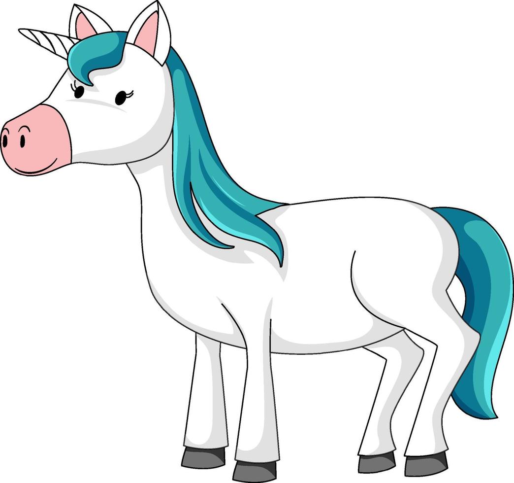 Cute unicorn with blue mane cartoon character vector