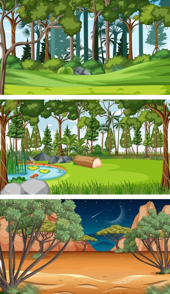 tres escenas horizontales de naturaleza diferente. vector