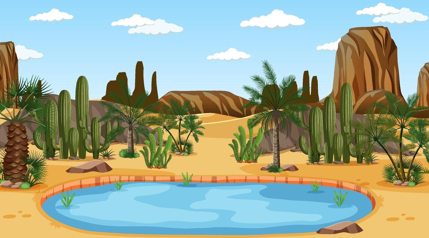 paisaje de bosque desértico en la escena diurna con oasis vector