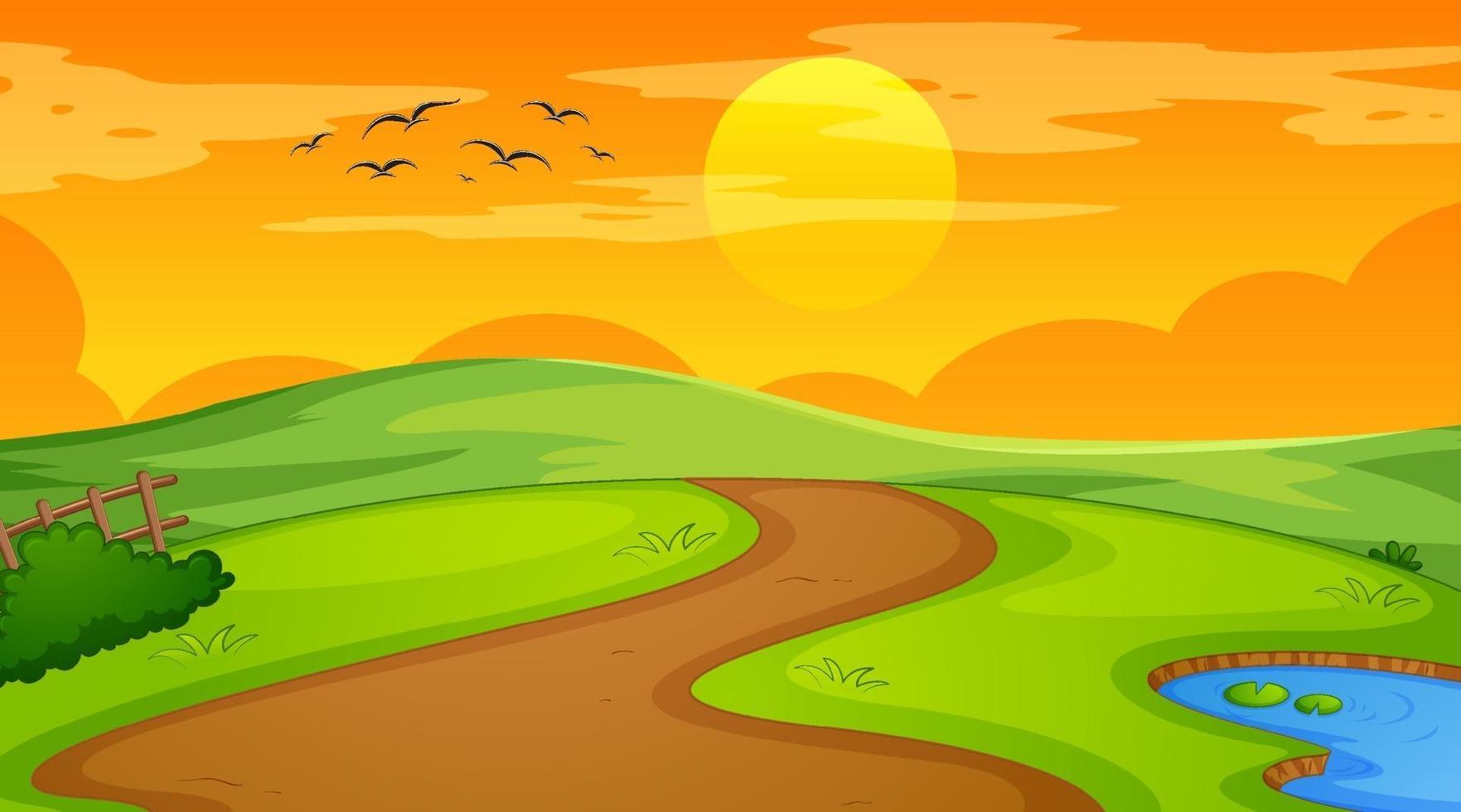 Blank landscape scene of nature park at sunset time vector