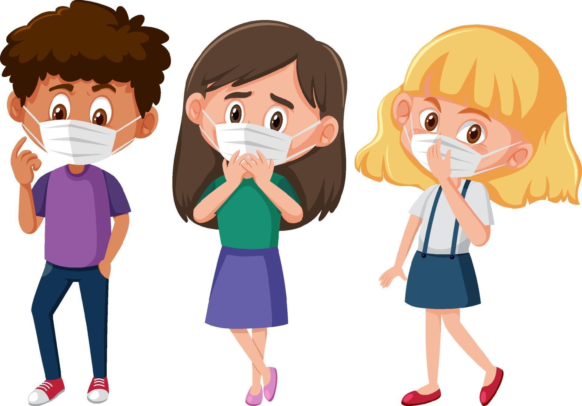 Set of different kids wearing mask cartoon character 2290361 Vector Art