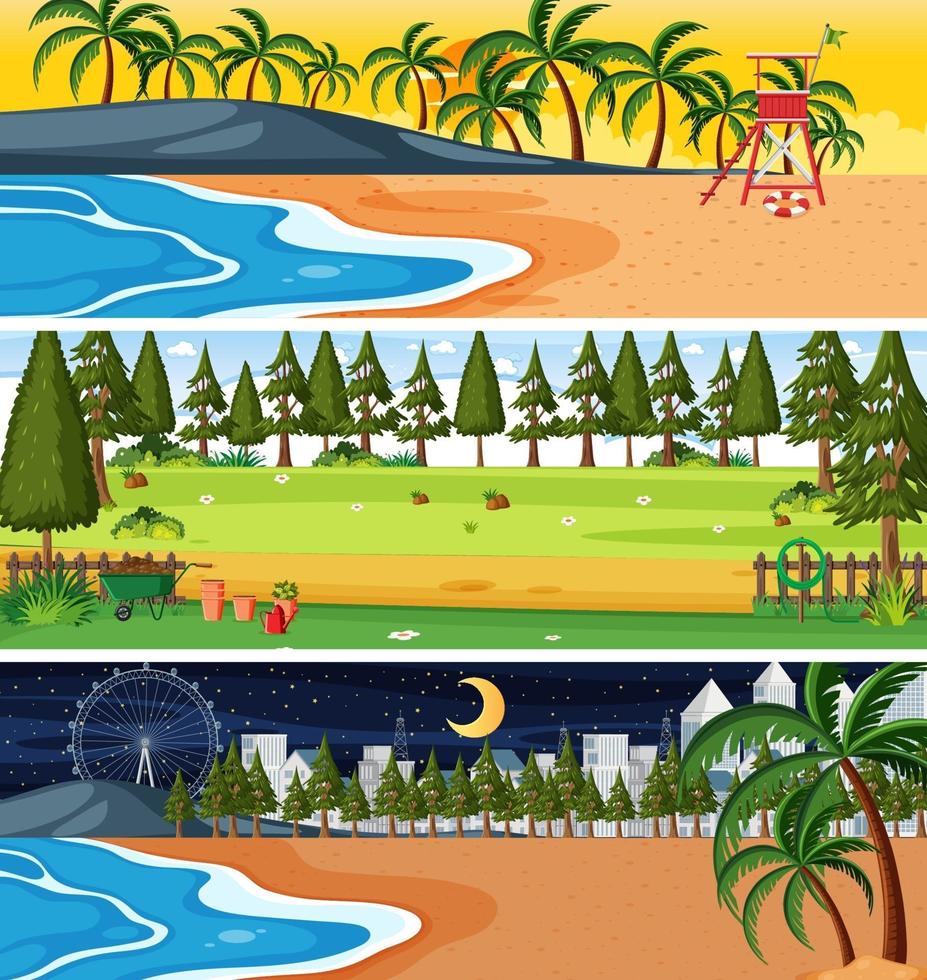 Conjunto de escenas horizontales de diferente naturaleza. vector