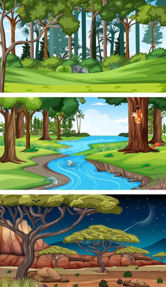 Three different nature horizontal scenes vector