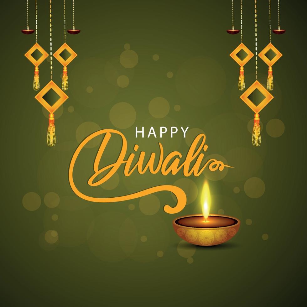 Happy diwali the festival of light with vector illustration of diwali diya