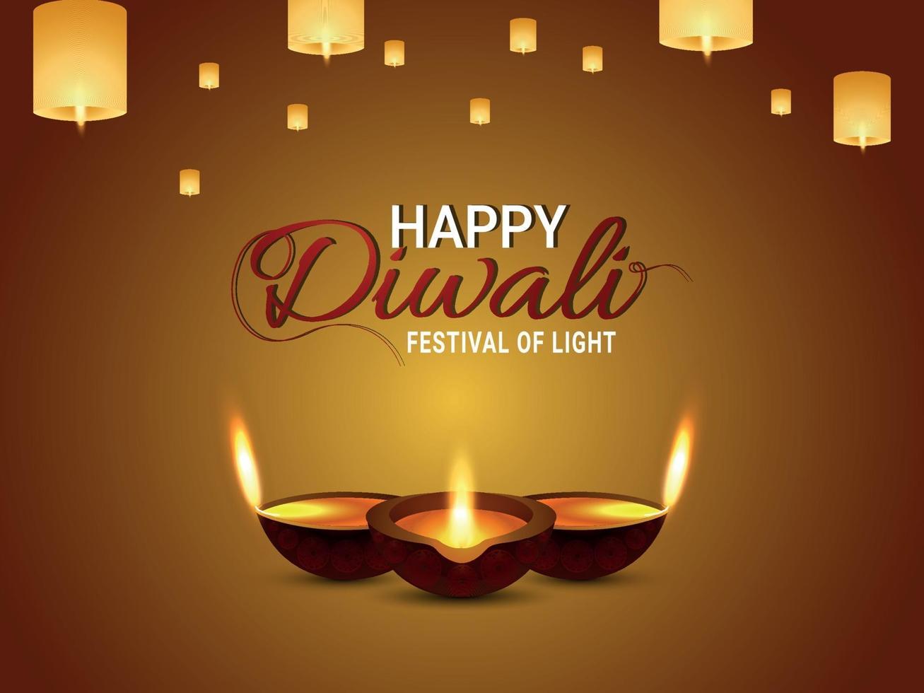 feliz diwali tarjeta de felicitación de ilustración vectorial con diwali diya y lámpara vector