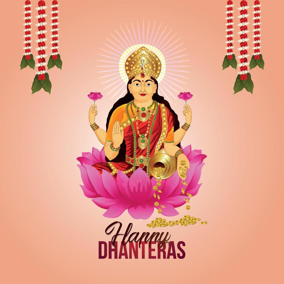Vector illustration of Goddess laxami for happy dhanteras celebration greeting card